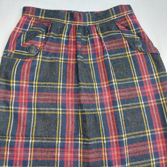 Encore Vintage 80s Plaid Pleated Pencil Maxi Skirt, Medium - Picture 2 of 11